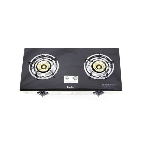 Haier 2 Gas Burner Stove Glass Table Top - Black - Image 2