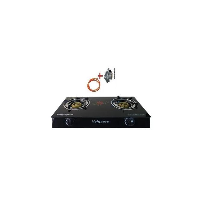 Veigapro Glass Table Top Gas Cooker + Pipe & Regulator