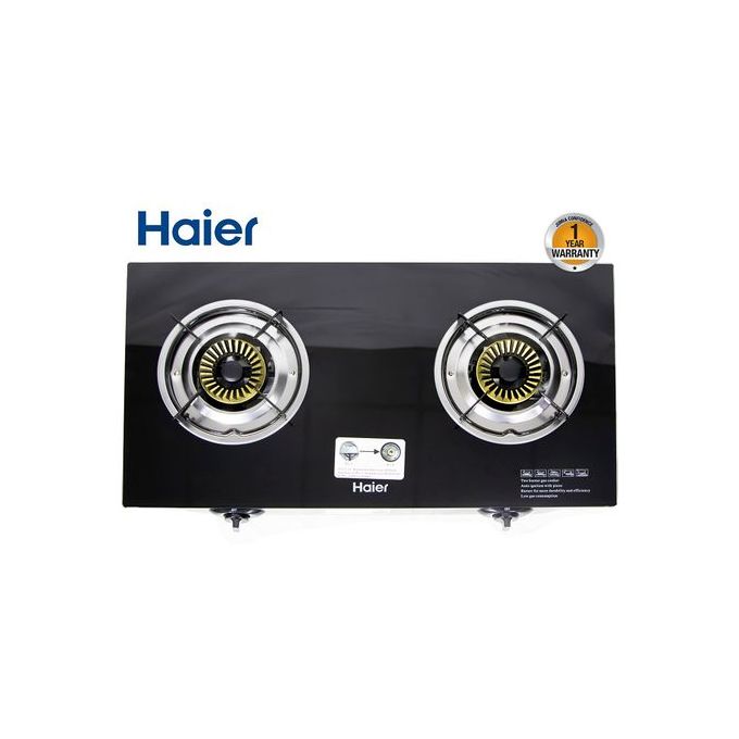 Haier 2 Gas Burner Stove Glass Table Top – Black