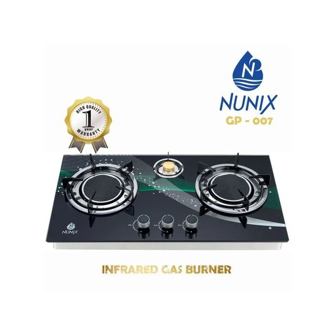 Nunix Infrared Energy Gas Saving Three Burner Glass Top