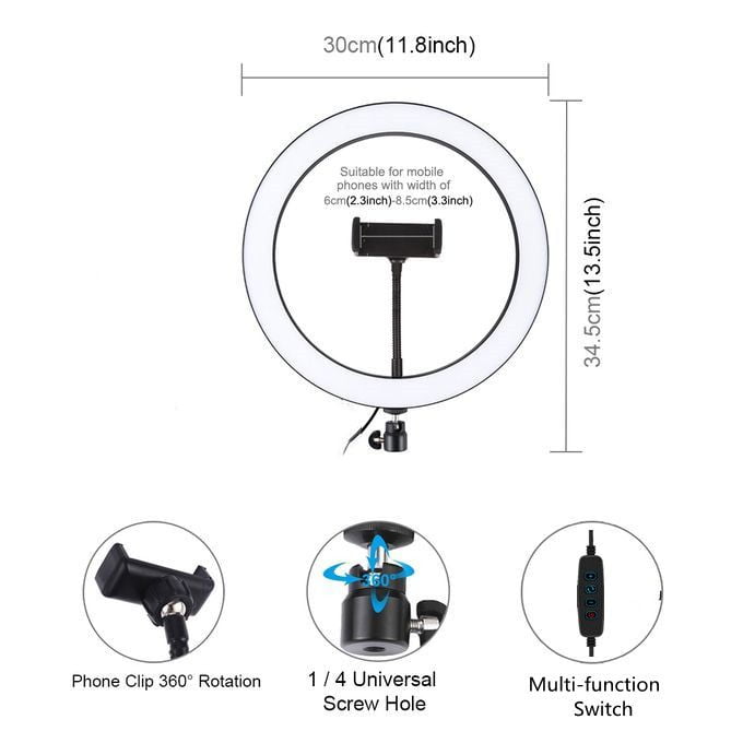 12 Inch Ring Light With 2M Tripod Stand