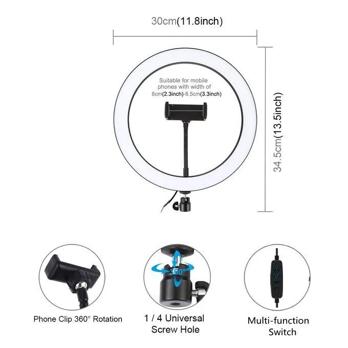 12 Inch Ring Light With 2M Tripod Stand