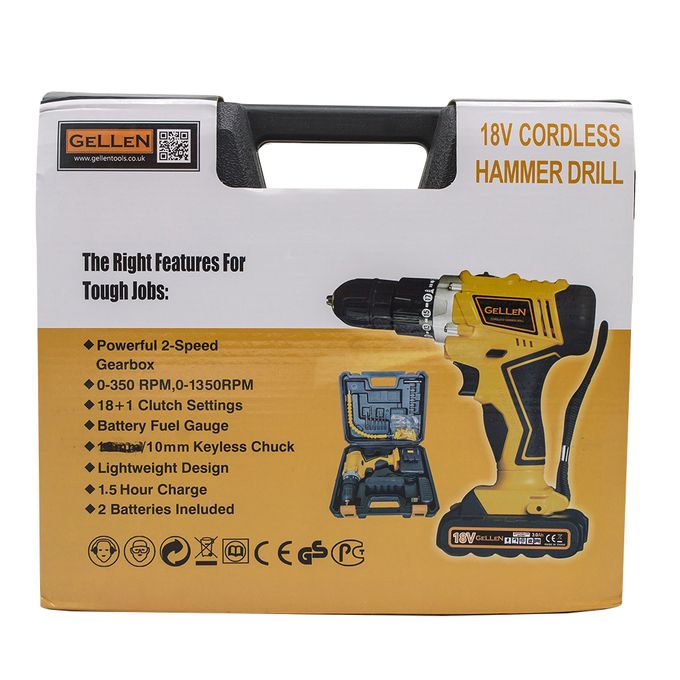 Gellen Cordless Drill 18V 2 Lithium Batteries FREE Accessories - Image 3
